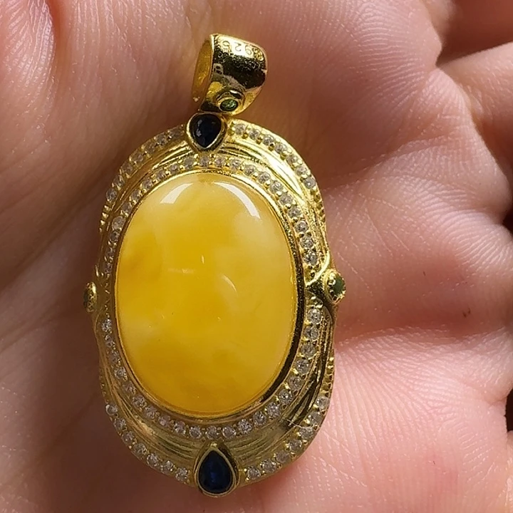 蜜蜡银S925镶嵌吊坠(不含链)吊坠