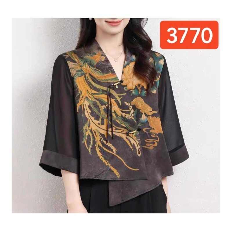 3770-29【凤穿牡丹】新款女士上衣小衫