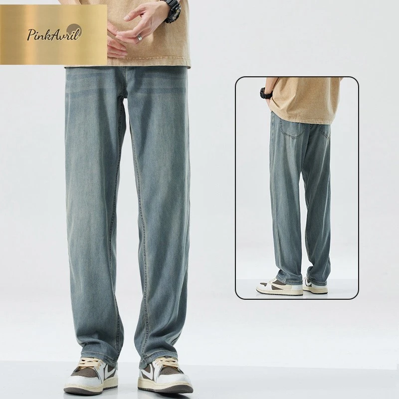 PinkAvril男士牛仔裤子夏季薄款天丝凉感直筒长裤简约百搭潮牌宽