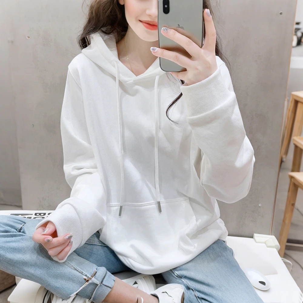 纯色套头连帽卫衣女装秋季新款减龄韩系宽松休闲运动外套棉质上衣