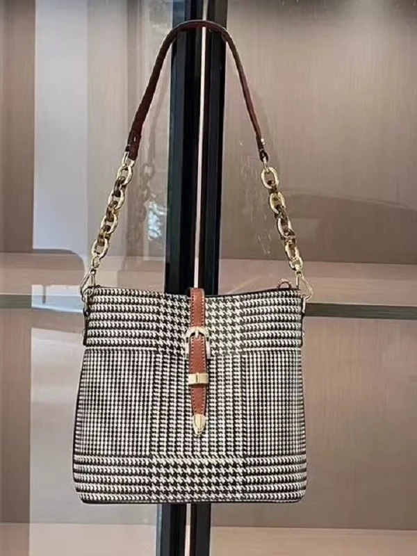 优雅手提包斜挎包水桶包千鸟格送女朋友礼物休闲百搭小巧6-016