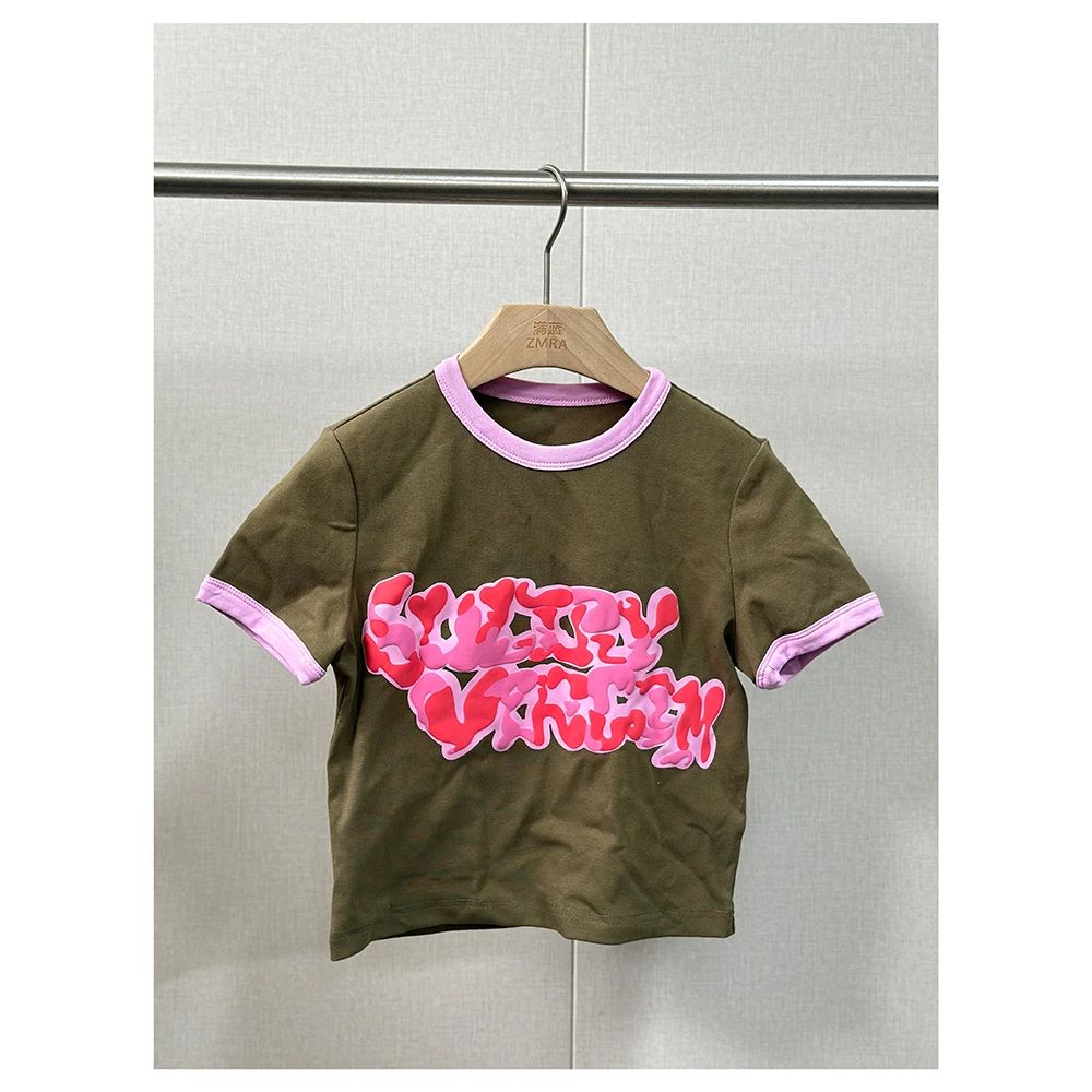 ZM977 夏季新款女士修身短款印花圆领短袖T恤女