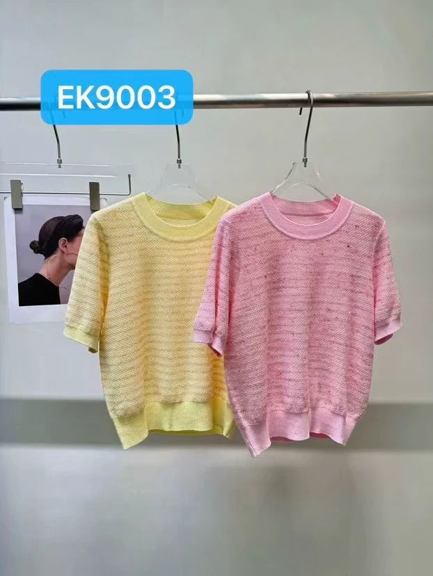 【BAI】夏新款条纹时尚休闲短袖针织衫女9003