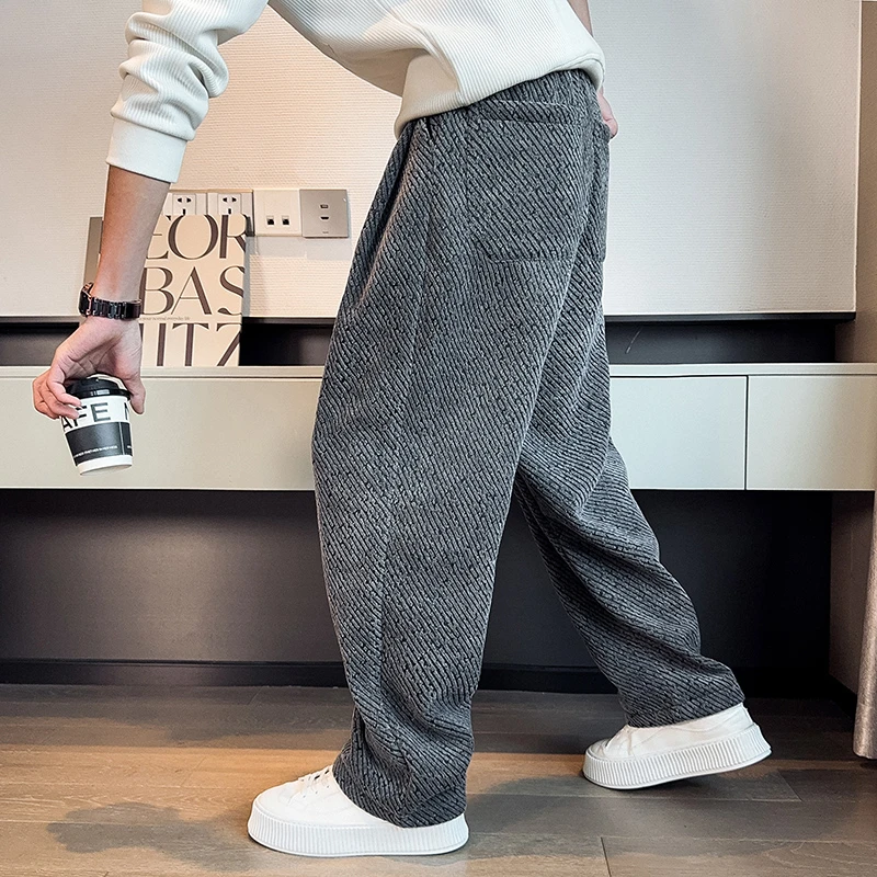 男士加绒休闲裤秋冬款2025新款爆款百搭宽松直筒弯刀长裤男装裤子