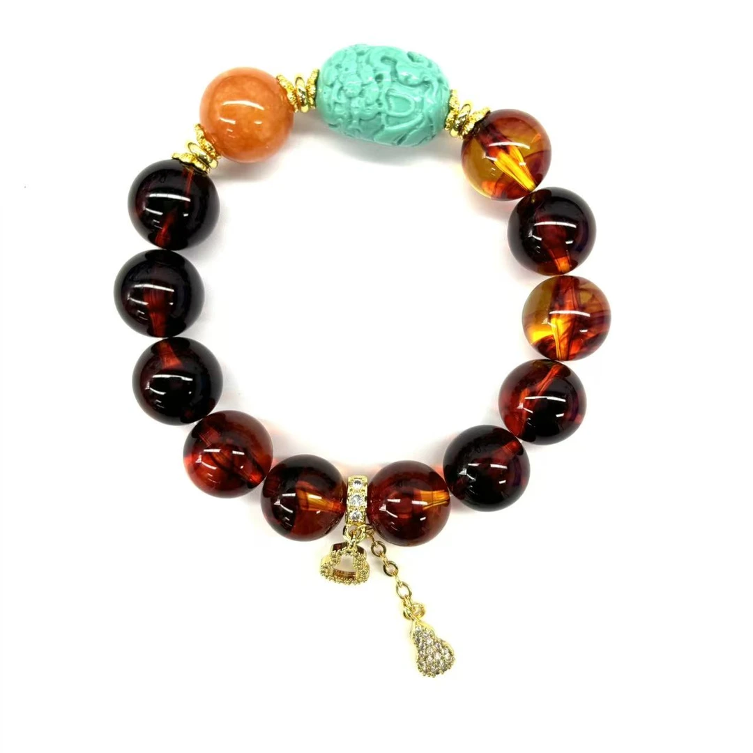 s1767-国风气质设计款棕红圆珠DIY手串-赠礼盒