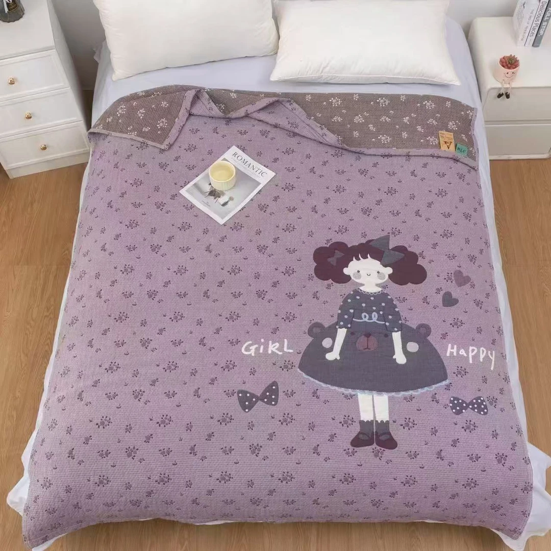 紫色女孩 1.5*2M纯棉泡芙被多层柔软亲肤透气双面