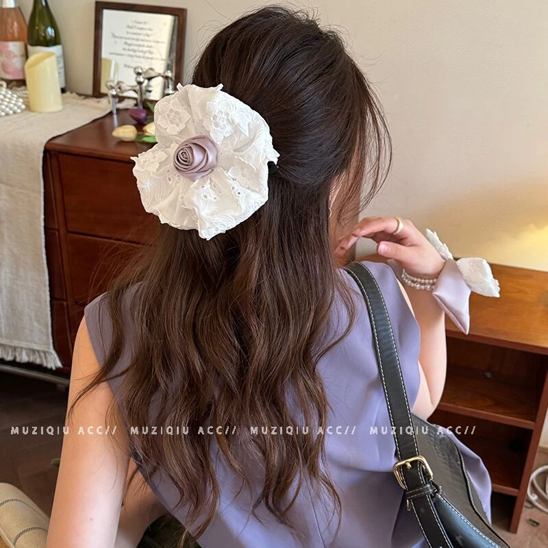 木子秋温柔紫色玫瑰花鸭嘴夹精致气质时尚高级感温柔简约百搭发夹