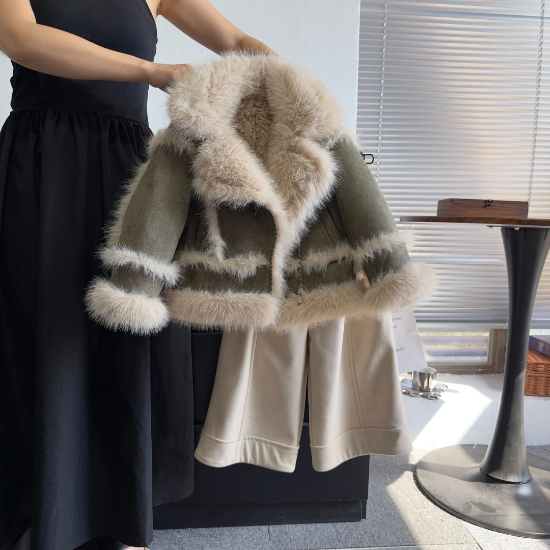 女童冬季机车服毛毛外套加厚2025冬季新款洋气时尚派克服25410