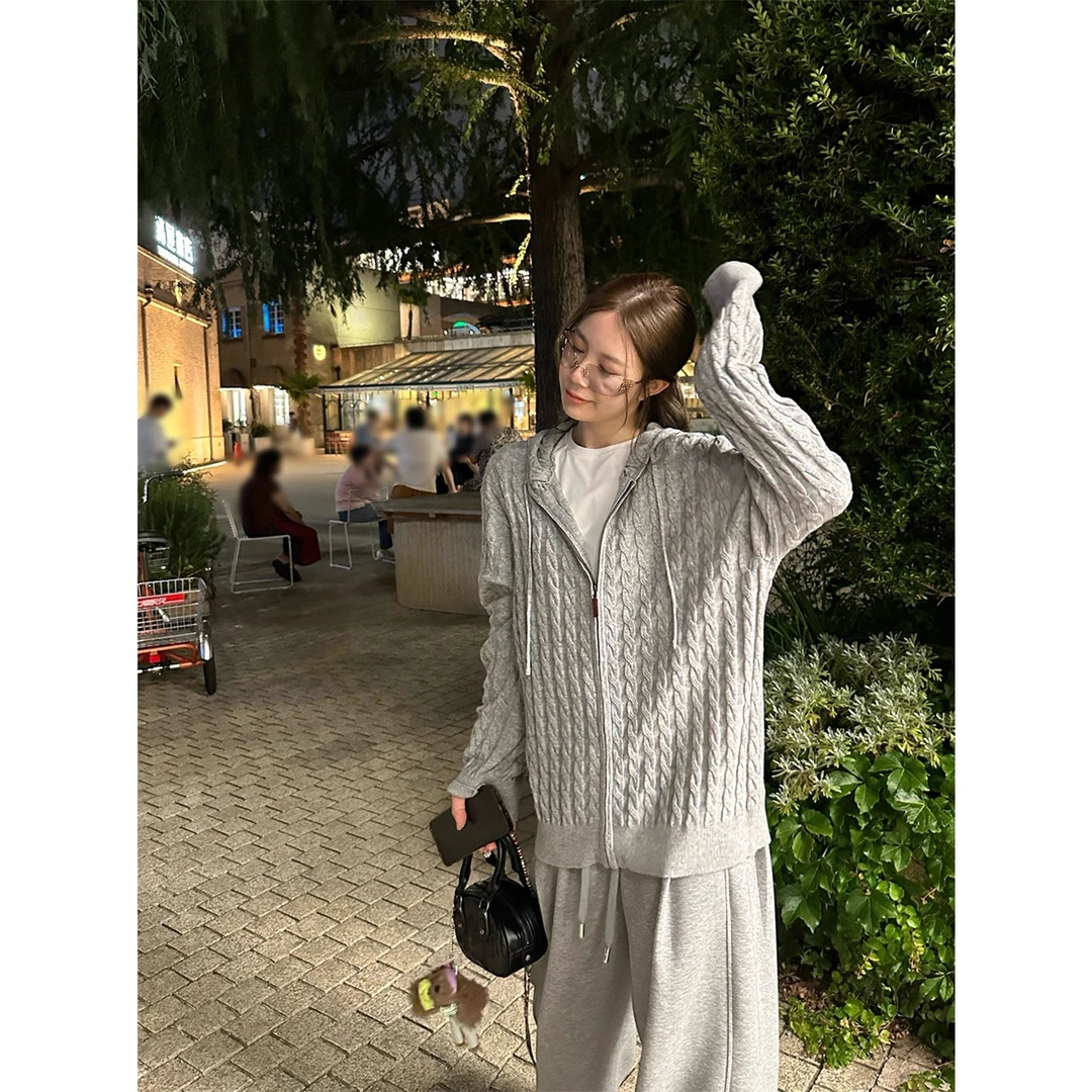 针织连帽毛衣开衫卫裤两件套C 9166#