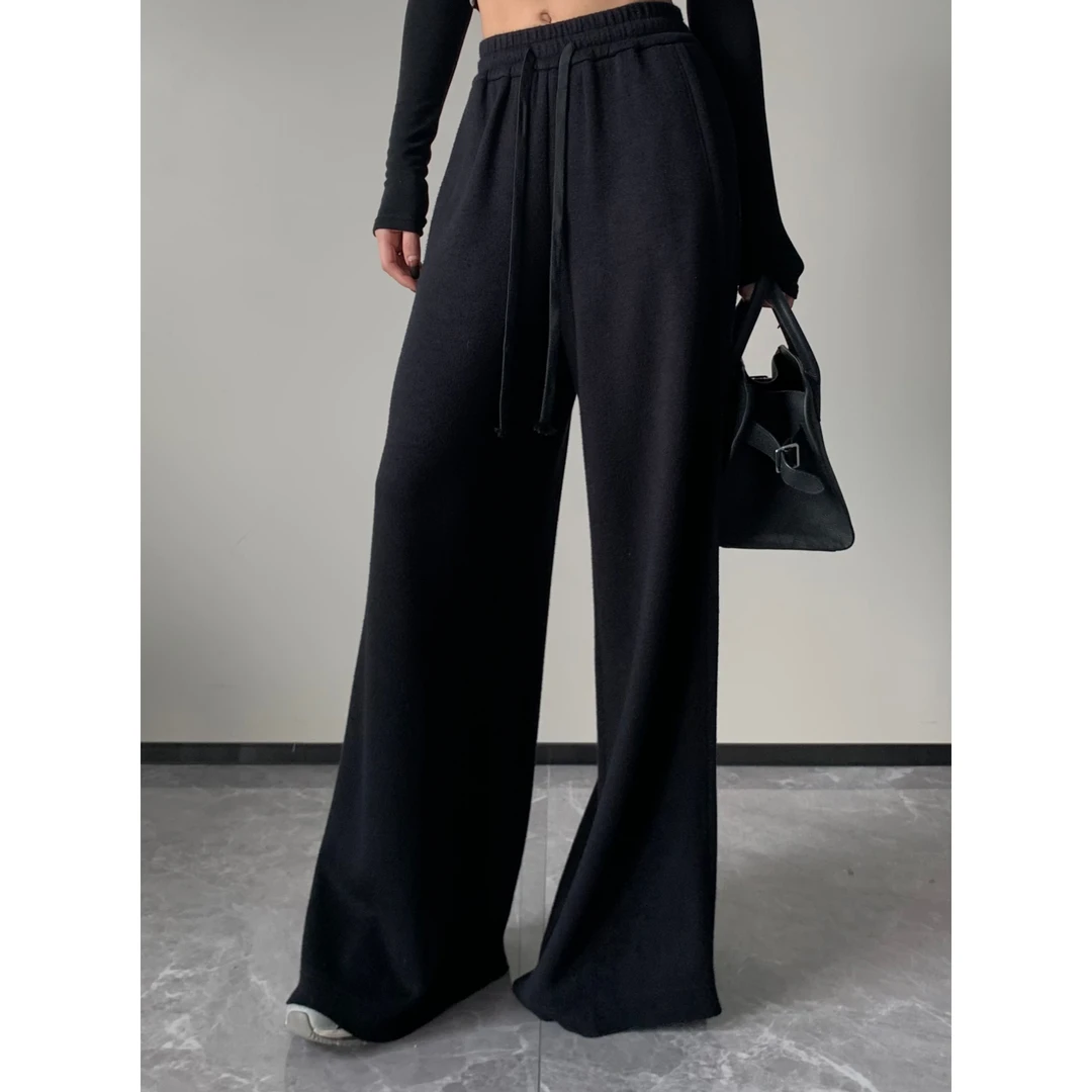 黑色版百搭阔腿裤女高腰宽松显瘦垂坠感休闲裤 JINQC0104