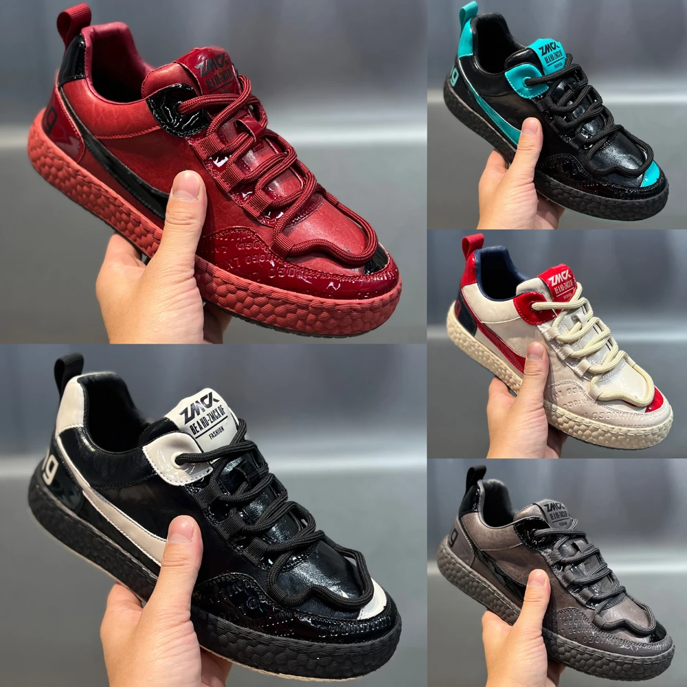 漆皮潮流板鞋时尚运动百搭软底软面舒适轻奢单棉同款休闲鞋男秋冬