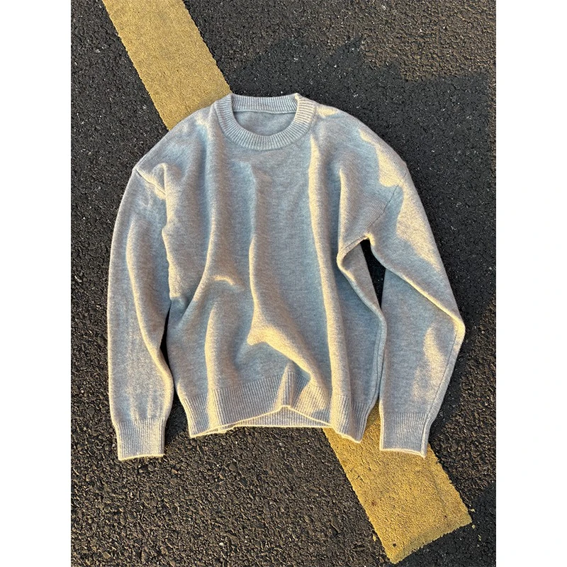 cleanfi浅灰色毛衣男秋冬高级感圆领内搭打底衫宽松慵懒风针织衫