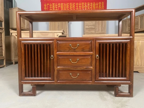 老榆木餐边柜鞋柜储物柜中式餐边柜鞋柜橱柜中式边柜二门柜三屉柜