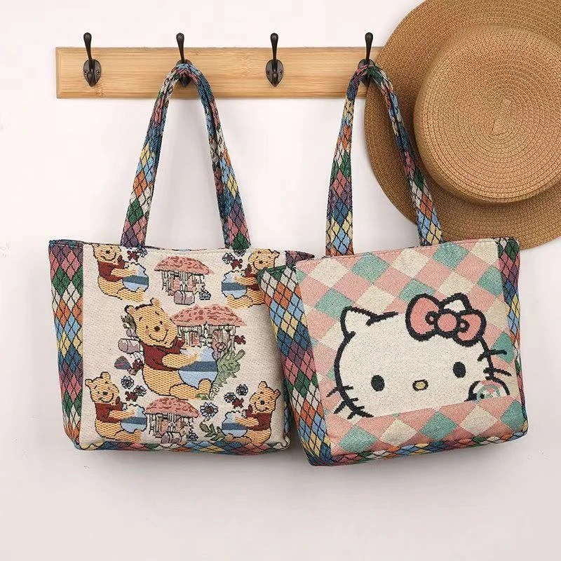 时尚民族风手提小布包帆布休闲便当包卡通便当包大容量手挽包女包