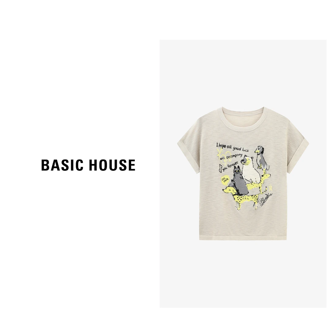 Basic House/百家好夏季透气可爱短袖针织衫-B0625B5AUA2