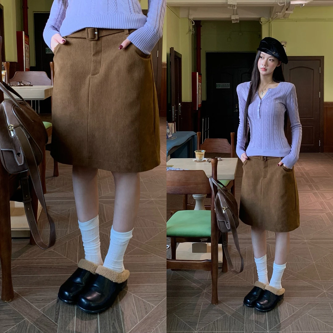 秋冬复古时尚气质休闲中长款直筒半身裙80571#