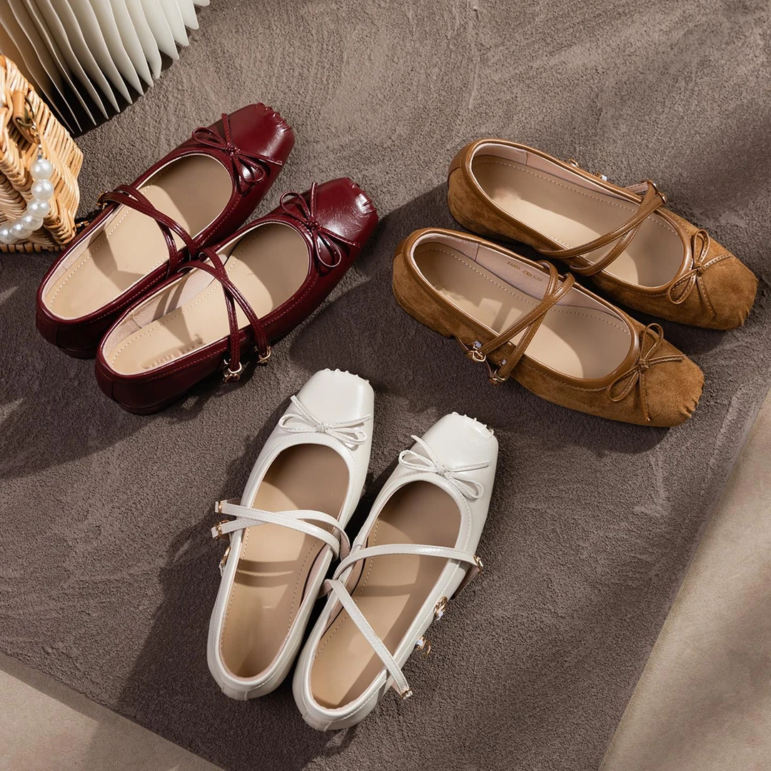 「GHGB」●头层牛皮内里全皮方头复古交叉带玛丽珍单鞋女