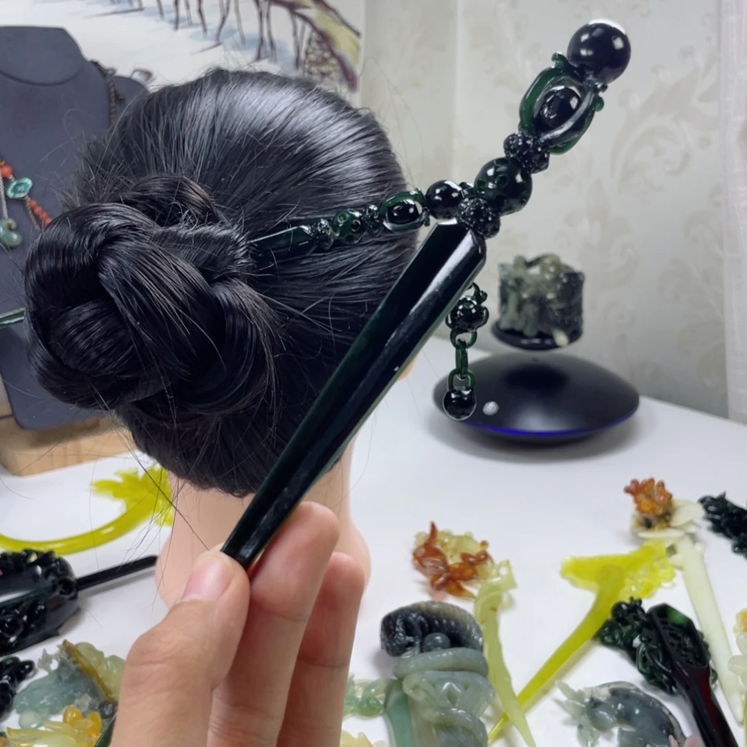 岫玉发饰未镶嵌柠**•巴基斯坦降魔杵发簪