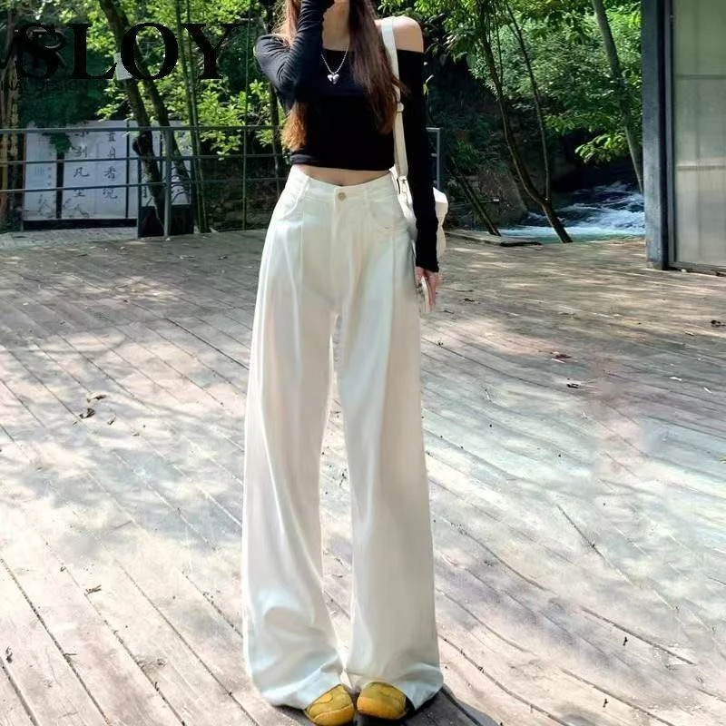 夏季新款高腰显瘦白色薄款阔腿宽松薄款牛仔裤女