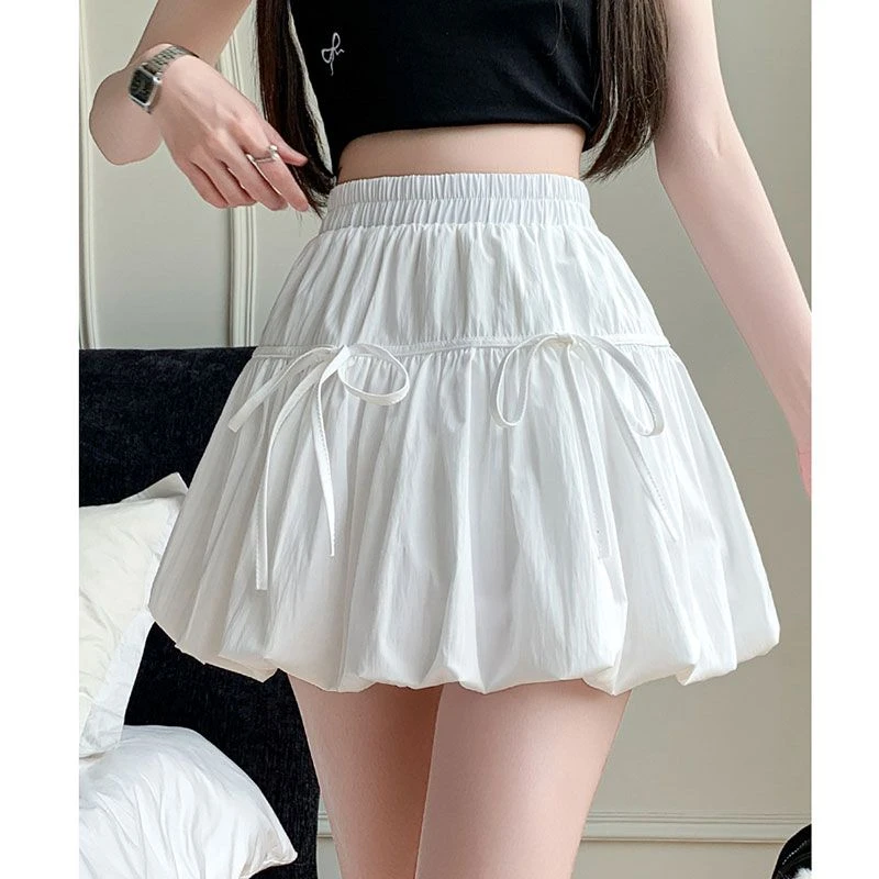 设计感成人半身裙短裙显瘦小个子百褶裙公主风蝴蝶结裙子高腰褶皱