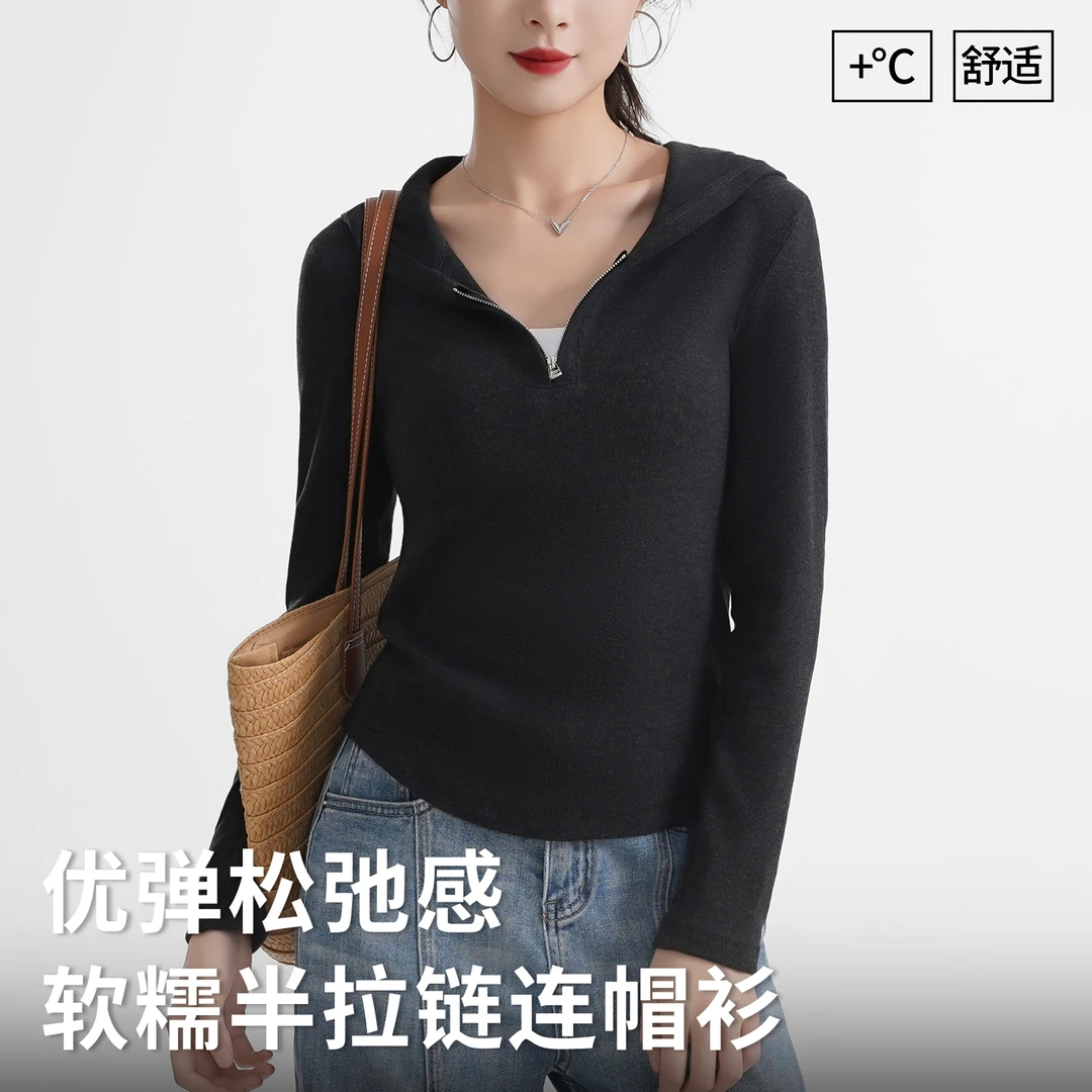 运动连帽衫女休闲瑜伽拉链半开领修身套头户外绒衫上衣秋冬季卫衣