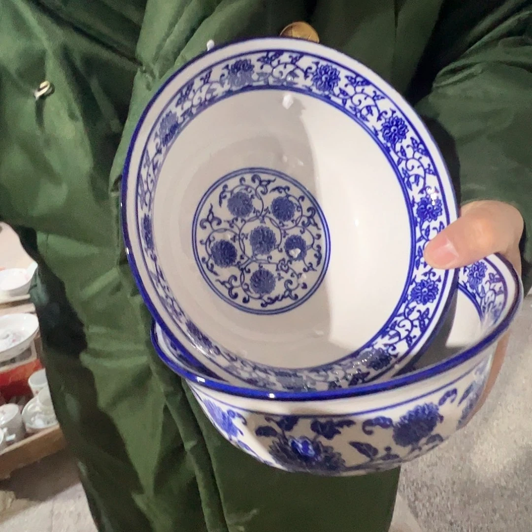 瓷景德镇高温陶瓷青花大面碗2个