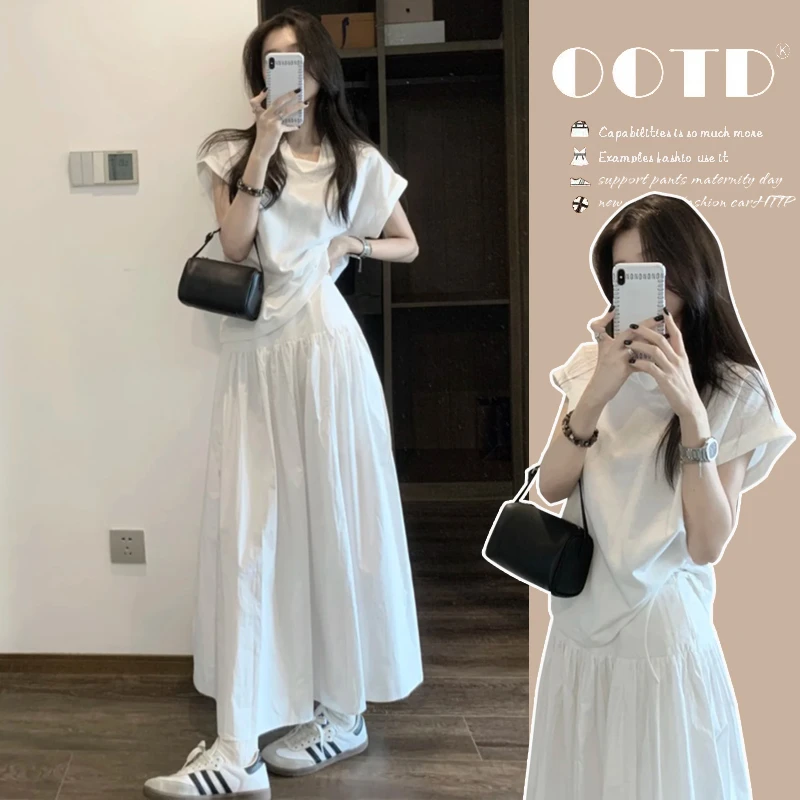 孕妇装2025夏季新款休闲洋气甜美上衣百搭气质减龄孕妇半身裙套装