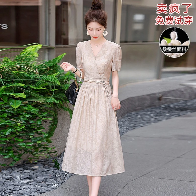 桑蚕冰丝连衣裙女2025新款夏季国际大牌杭州高端精致改良旗袍裙子