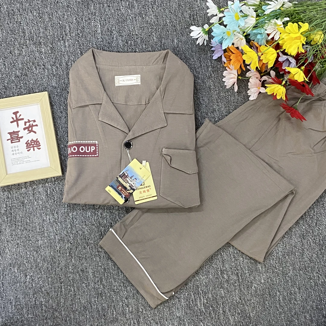 【988#男士短长两件套-灰卡其】品牌撤柜夏季男士高端睡衣套装睡衣