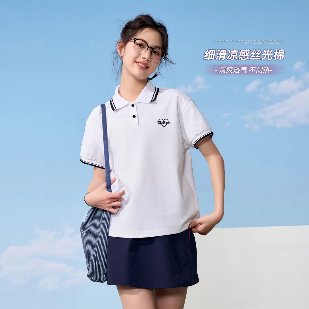 【断码特价】女大童短袖t恤polo衫2025夏季新款女童上衣半袖学生装