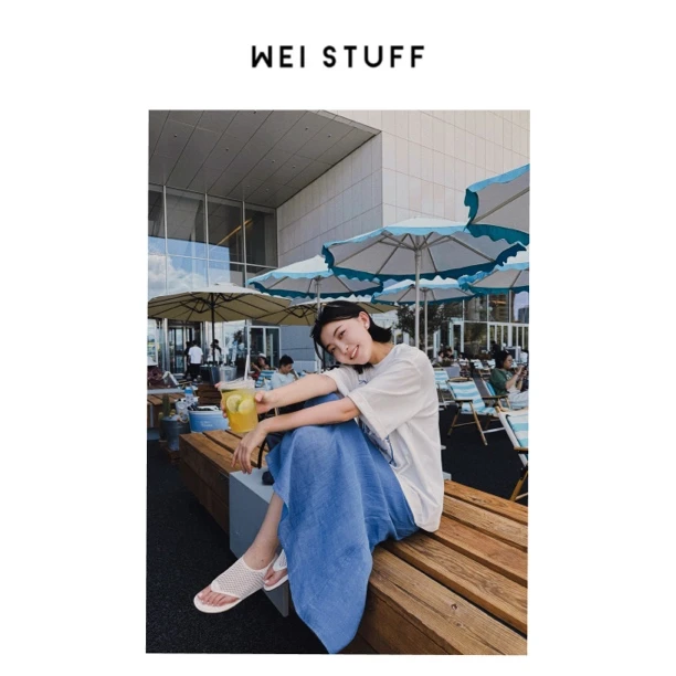 WEI STUFF 蓝雾春季春游出行蓝色简约品质高腰纯色休闲半裙 8992.