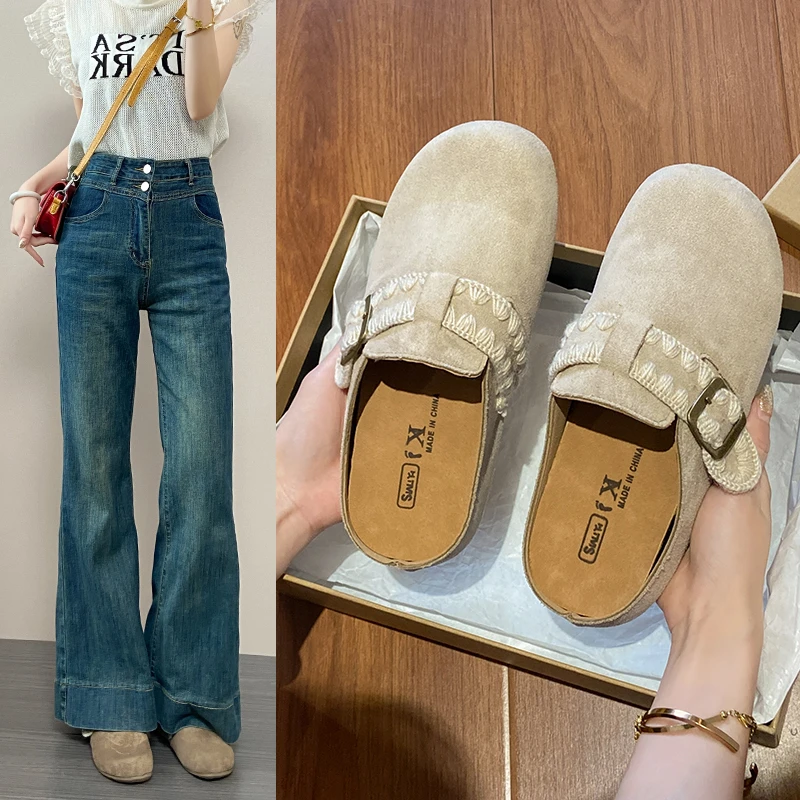 【全额补运费】博肯女鞋半托软底2025新款外穿勃肯拖鞋女包头半拖鞋