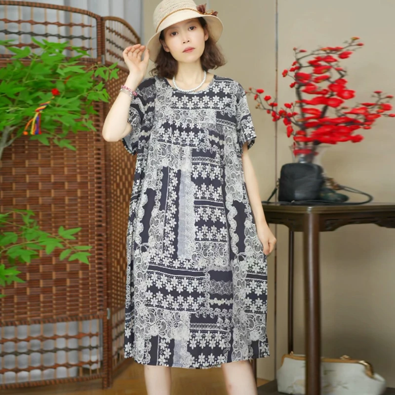 111 祥云朵 夏季家居睡裙棉绸印花人造棉连衣裙大码显瘦气质时尚