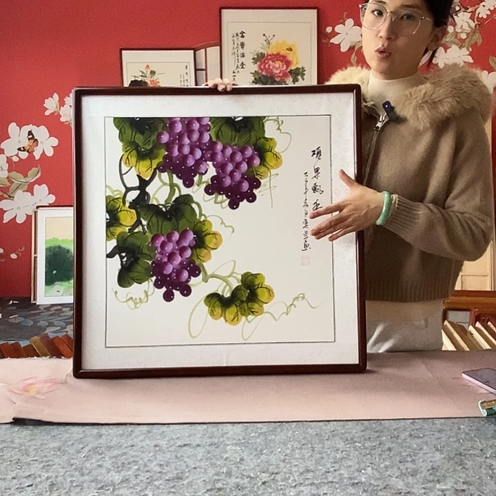 国画手写手绘带框包邮国画作品62✖️62