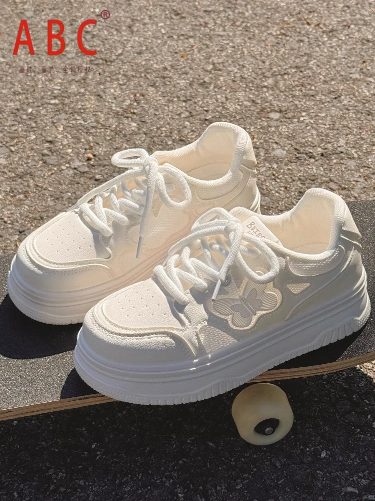 ABC 女童小白鞋2025夏季爆款中大童百搭透气板鞋初中生厚底运动鞋
