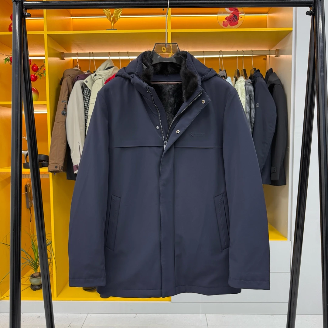 海秋冬水貂毛领连帽内胆可脱短款保暖休闲羽绒服外套冬季男款02