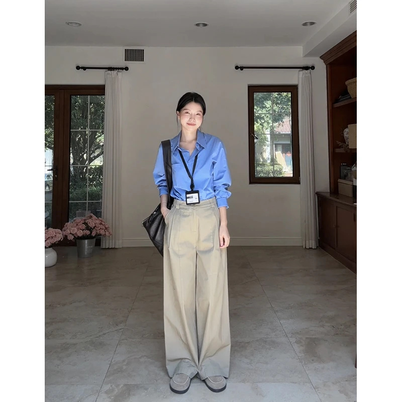 郭九九呢 棉气质简约百搭宽松显瘦衬衫休闲直筒阔腿裤 G925A11821