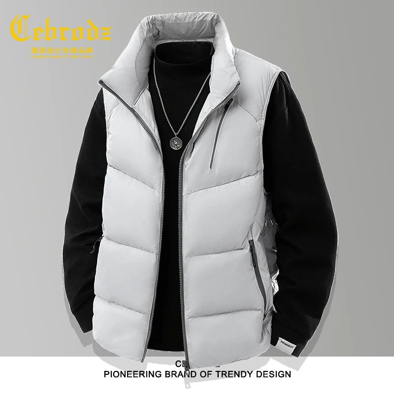 法国Cebrodz立领拉链秋冬防风复古商务外套男士加厚保暖马甲时尚