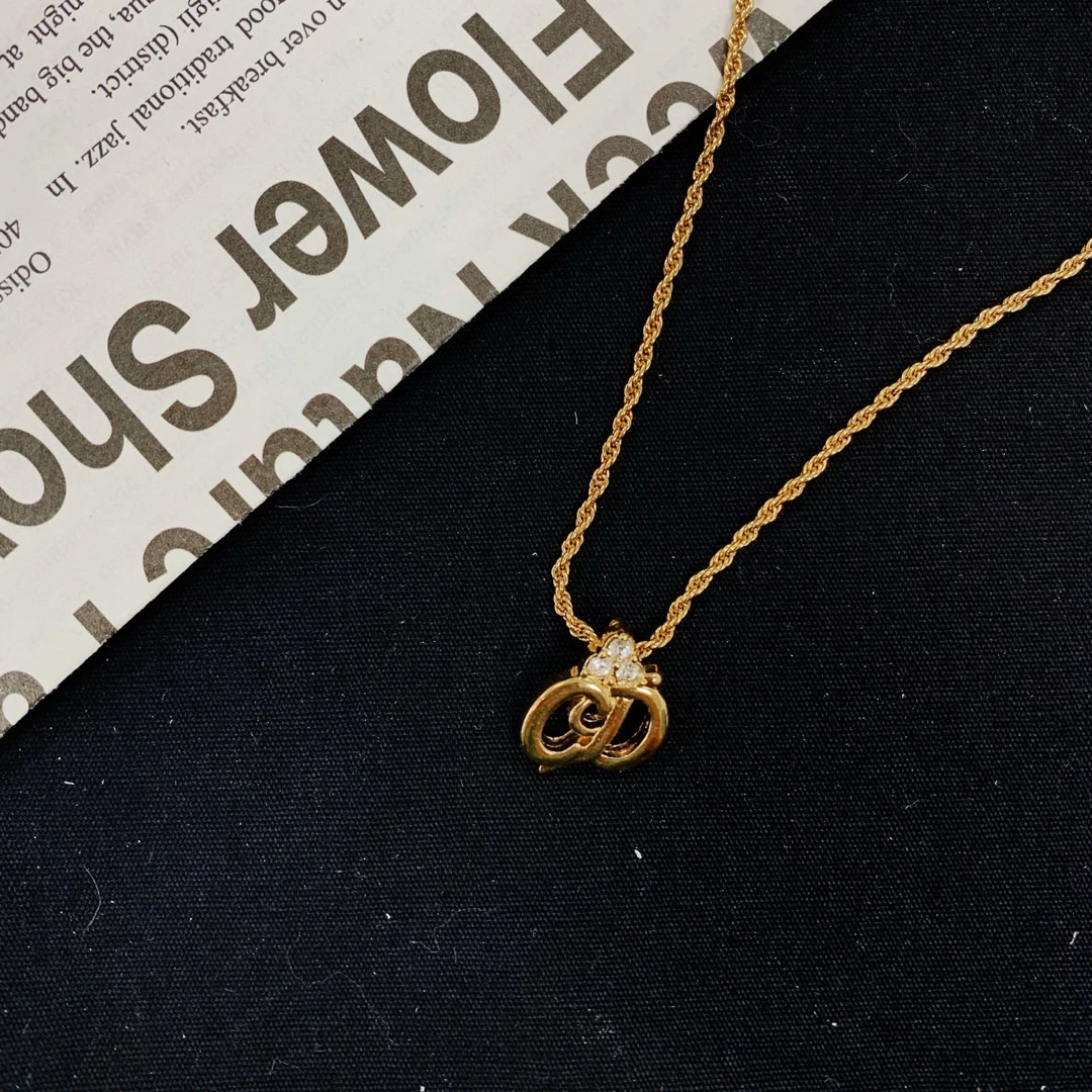 95新 DIOR/迪奥 Dior 金色 字母 镶钻 项链/601156727