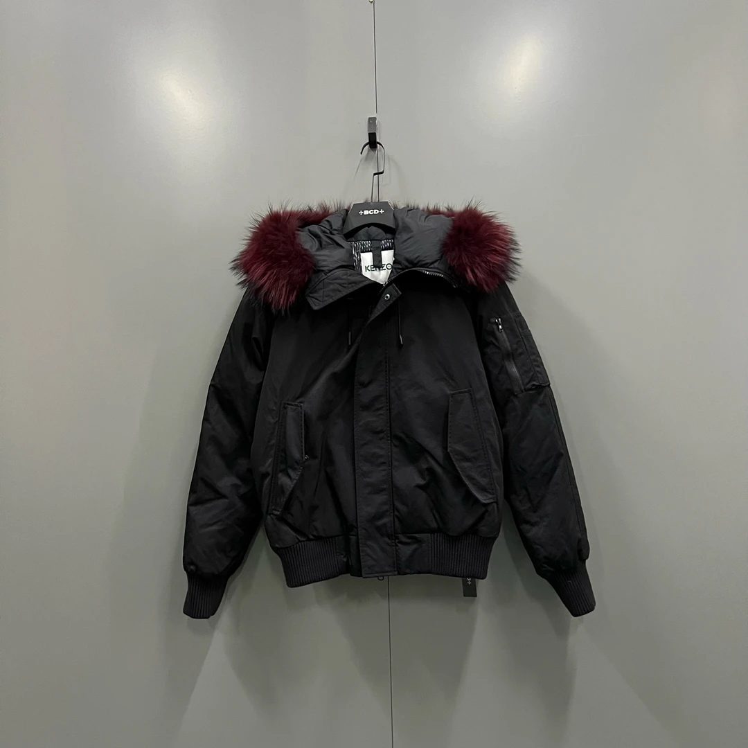 99新 KENZO/肯佐 tt3 黑色毛领短款派克羽绒服 M码/98新/206266