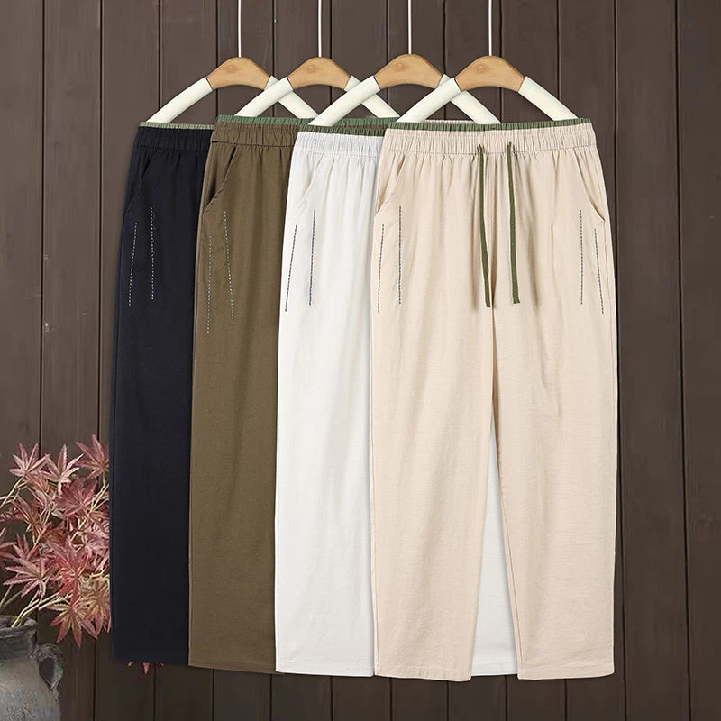【天丝棉麻】2025夏季新款水洗棉麻九分女裤宽松薄款高腰显瘦萝卜裤