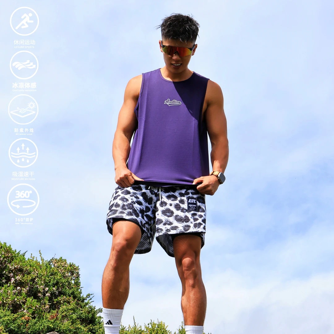 andtime美式凉感速干背心窄坎肩索罗娜透气孔夏休闲圆领无袖上衣