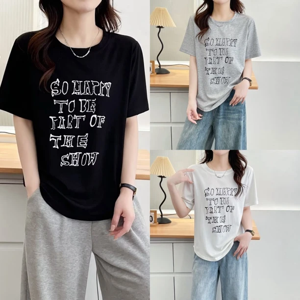 YueBeiLa/月贝拉大码夏新款字母印花短袖T恤洋气宽松显瘦半袖上衣