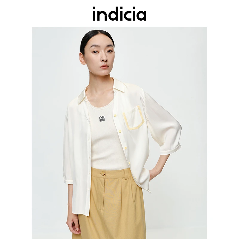 indicia标记简约舒适蚕丝中袖衬衫百搭显瘦白衬衫外搭 5B304CS135