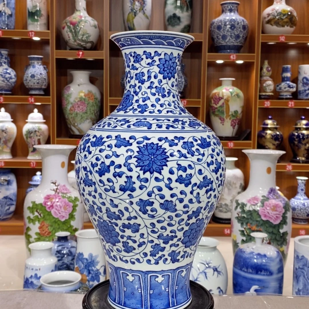 陶摆件青花缠枝莲，确保品质