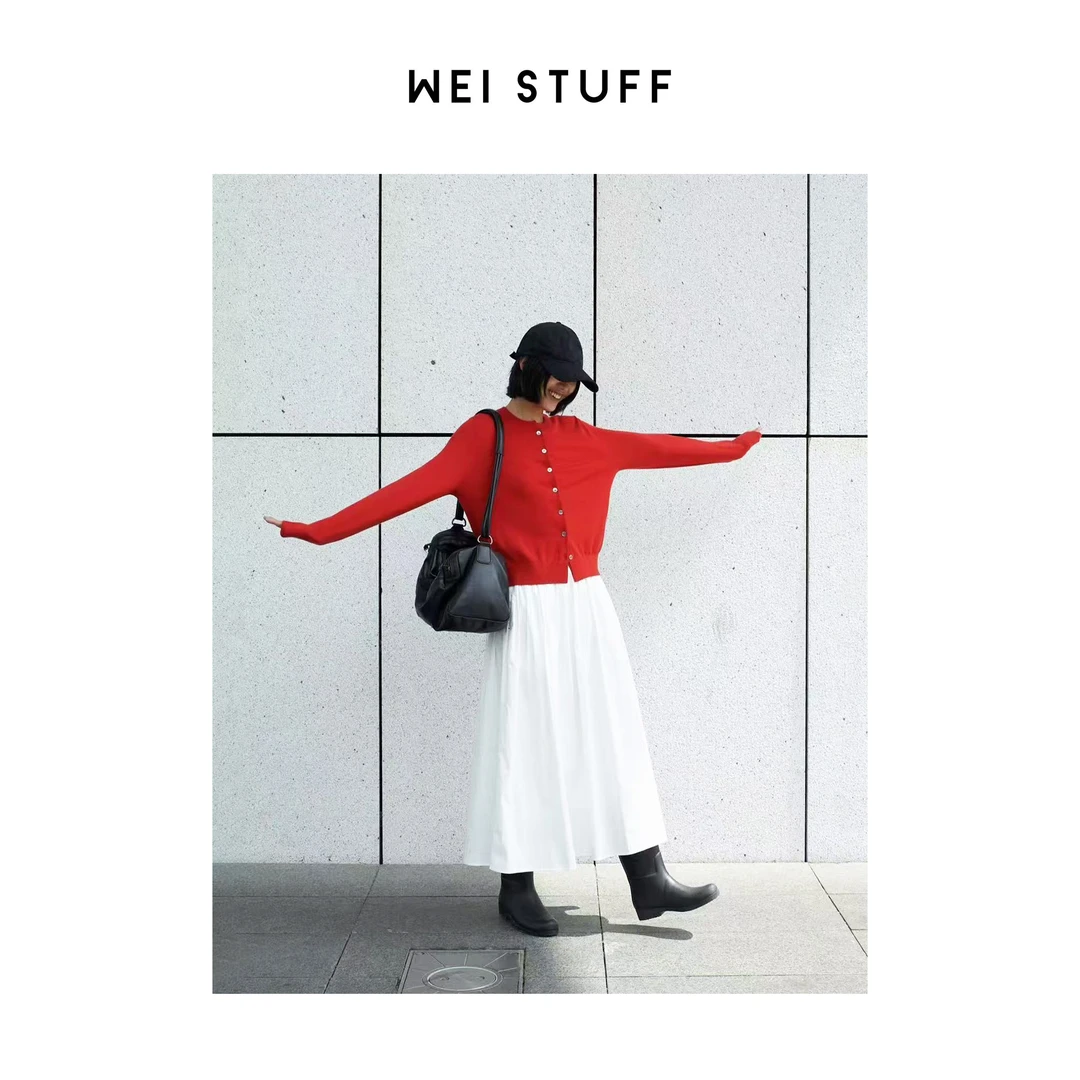 WEI STUFF 时髦神器春季新款两色时尚休闲圆领百搭羊毛开衫 8979.