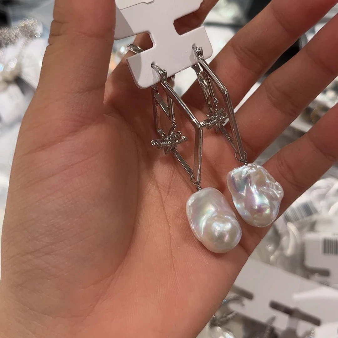 合金淡水珍珠耳饰