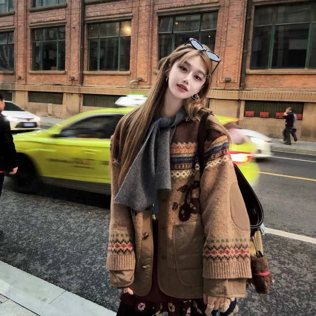 正反两穿棉服开衫冬季复古俏皮宽松外套丫丫纯尾 加厚