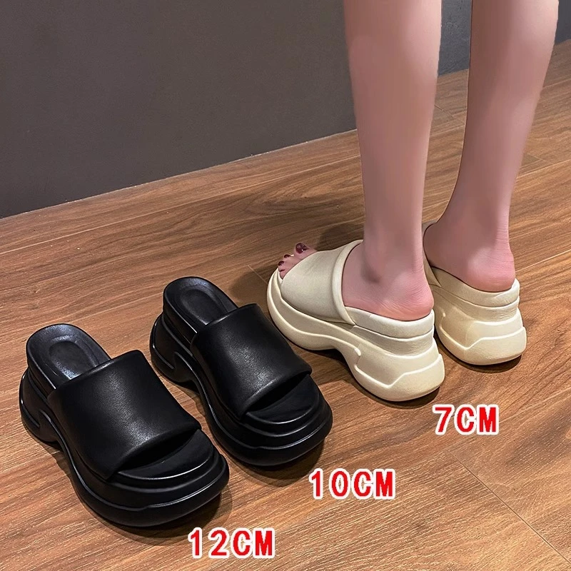 12公分黑色厚底凉拖鞋女外穿夏松糕一字10厘米女鞋2025款网红款