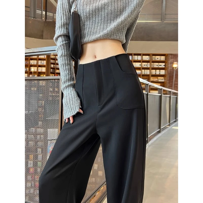 黑色阔腿裤女夏季2025新款高腰垂感西装裤休闲直筒慵懒松弛感裤子